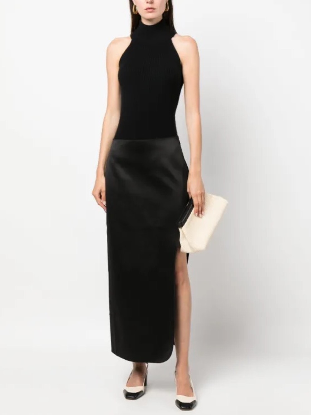 NWT By Malene Birger Wick Side Slit Satin Maxi Skirt Black Contemporary